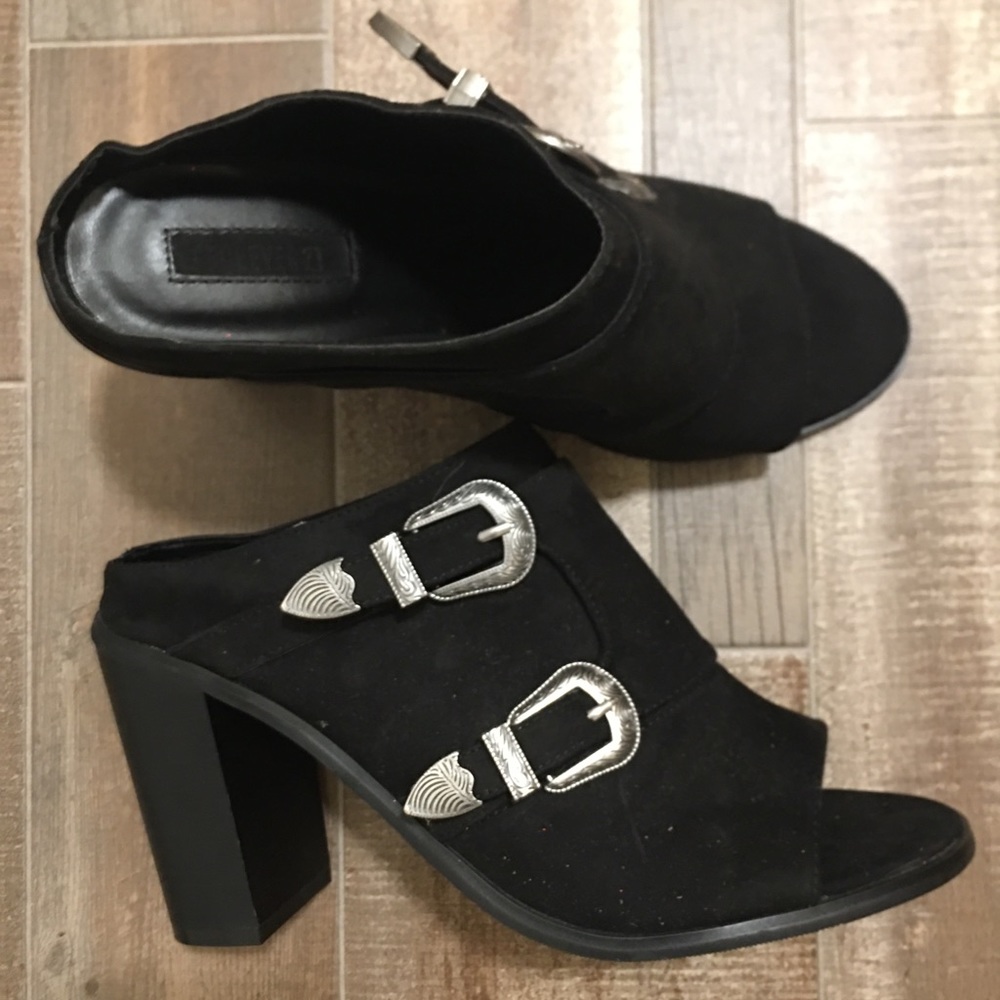 Forever 21 Black Booties Slip On Heels OPEN Toe